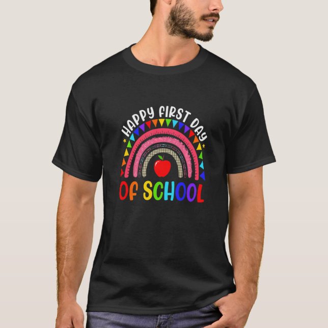 Rainbow Happy First Day School Lehrer Niedlich T-Shirt (Vorderseite)