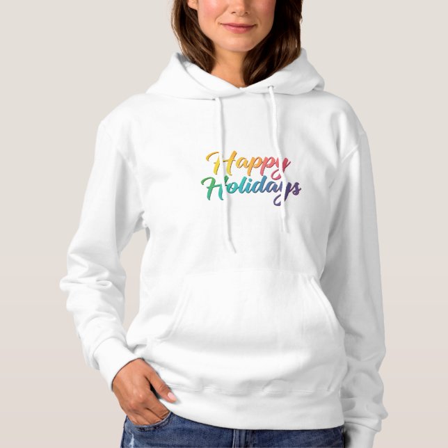 Rainbow Happy Holidays Text Graphic Hoodie (Vorderseite)