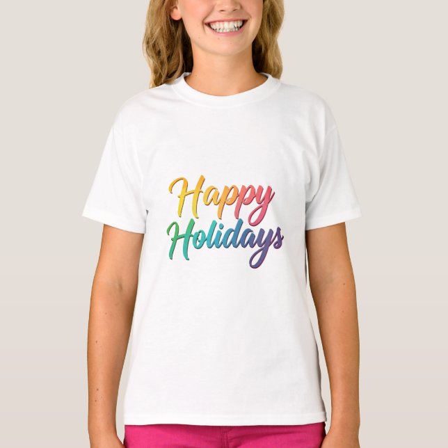 Rainbow Happy Holidays Text Graphic T-Shirt (Vorderseite)