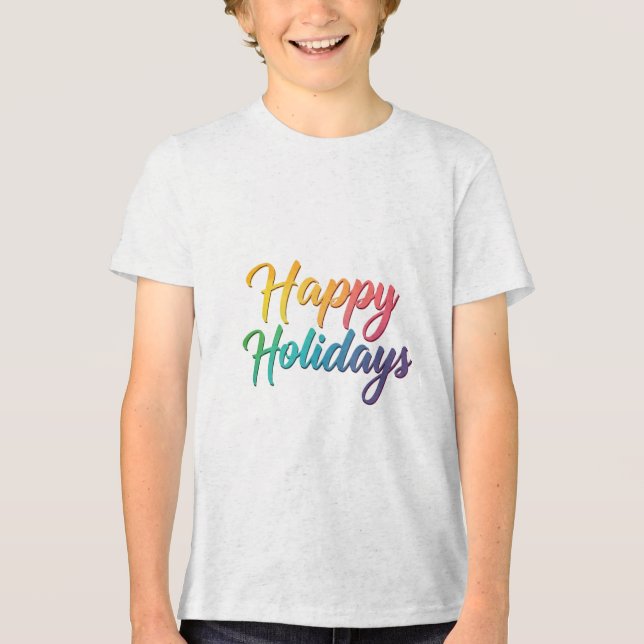 Rainbow Happy Holidays Text Graphic Tri-Blend Shirt (Vorderseite)