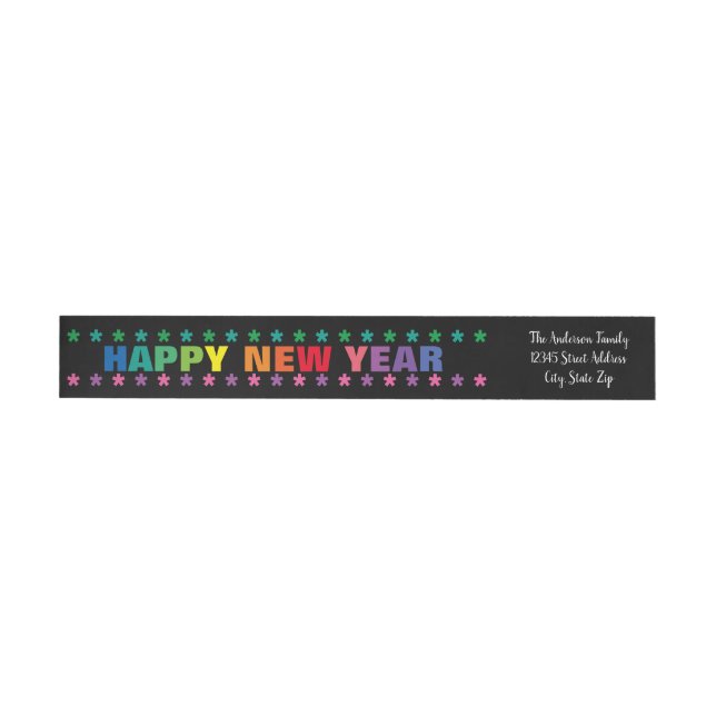 Rainbow Happy New Year - Long Return Address Label (Person)