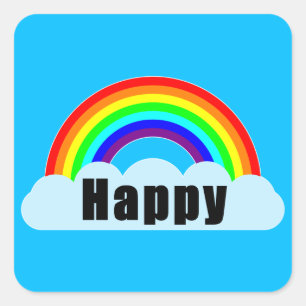 RAINBOW - Happy Quadratischer Aufkleber