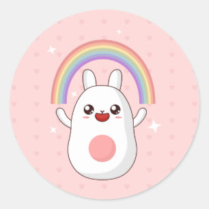 Rainbow Happy Rabbit Runder Aufkleber