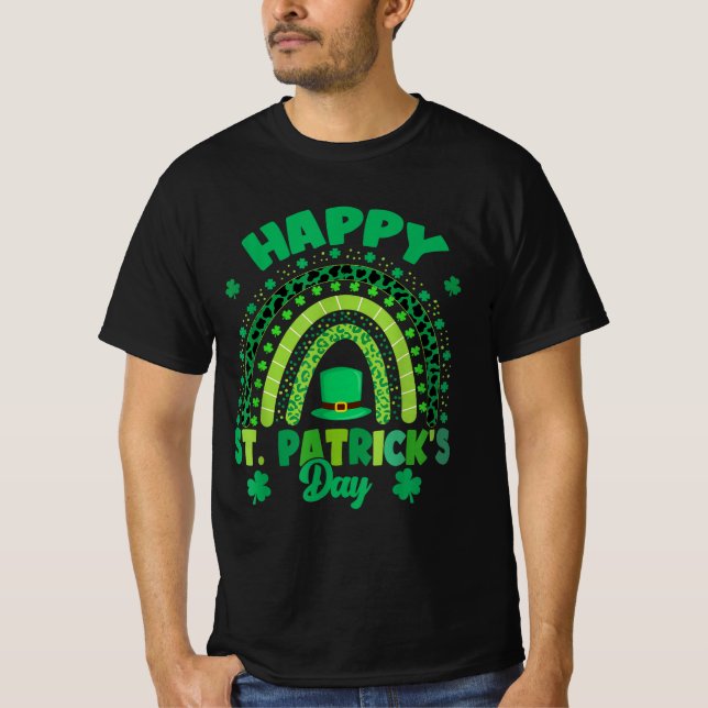 Rainbow Happy St Patricks Day Kleeblatt Leprechaun T-Shirt (Vorderseite)