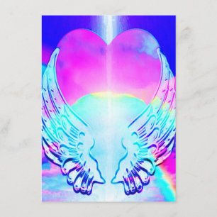 Rainbow Heart and Angel Wings Einladung