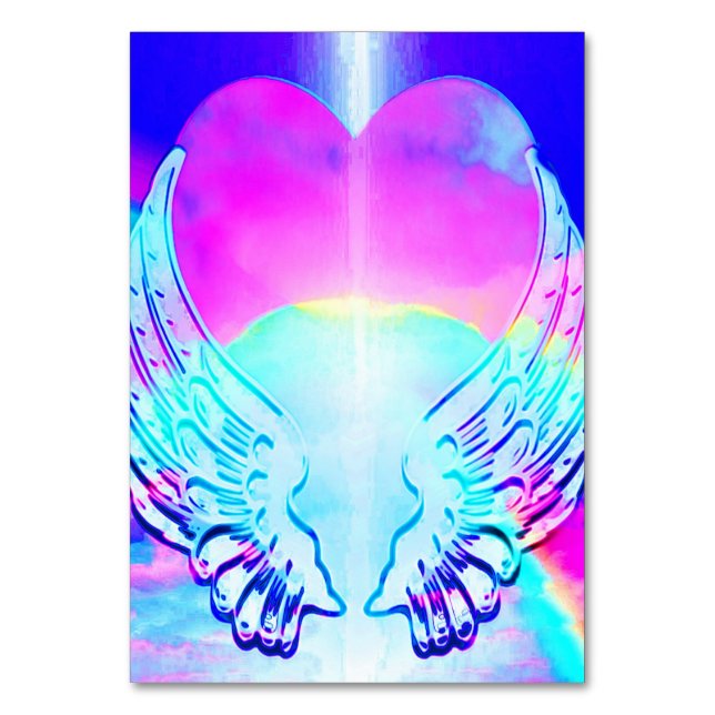 Rainbow Heart and Angel Wings Tischnummer (Vorderseite)