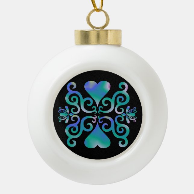 Rainbow Heart and Lily Keramik Kugel-Ornament (Vorderseite)