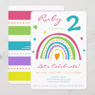 Rainbow & Heart Colorful Boho Little Girl Geburtst Einladung