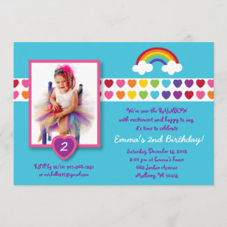 Rainbow Heart Foto Geburtstag Einladungen