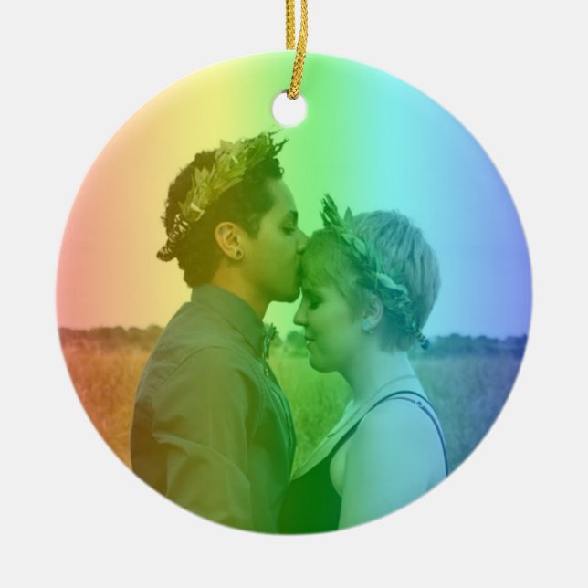 Rainbow Heart Foto Snowflakes Christmas LGBTQ Keramik Ornament (Vorne)