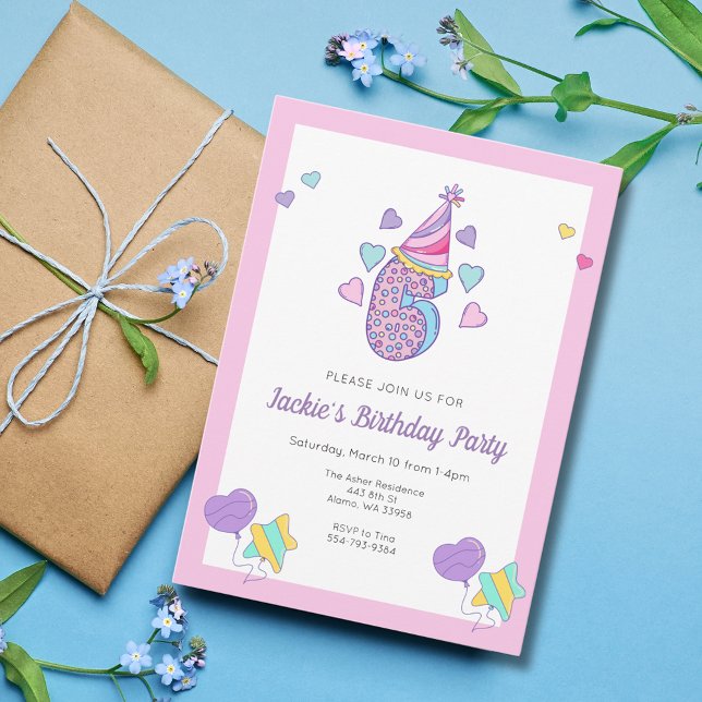 Rainbow Heart Girls 6th Birthday Party Einladung (Von Creator hochgeladen)