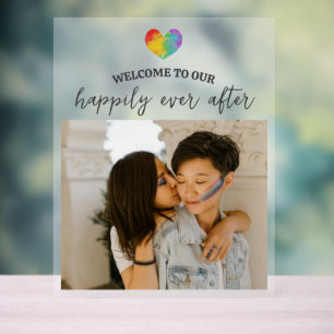 Rainbow Heart glücklich je nach LGBT Hochzeit Acrylschild