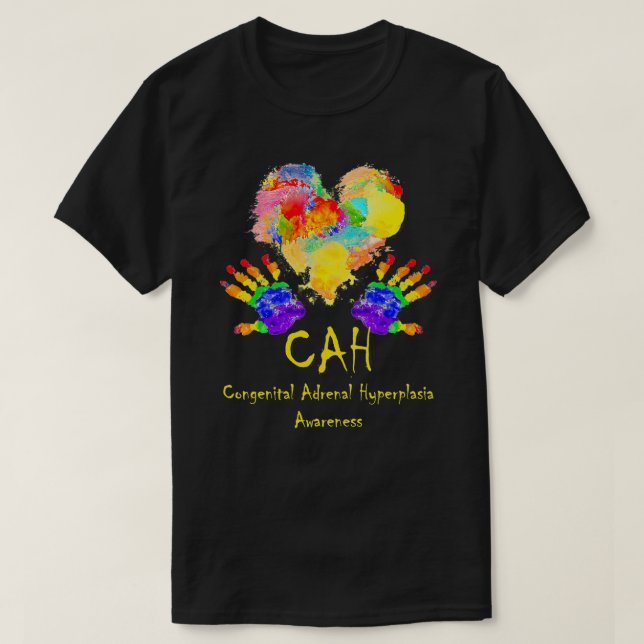 Rainbow Heart Kongenitale adrenale Hyperplasie T-Shirt (Design vorne)