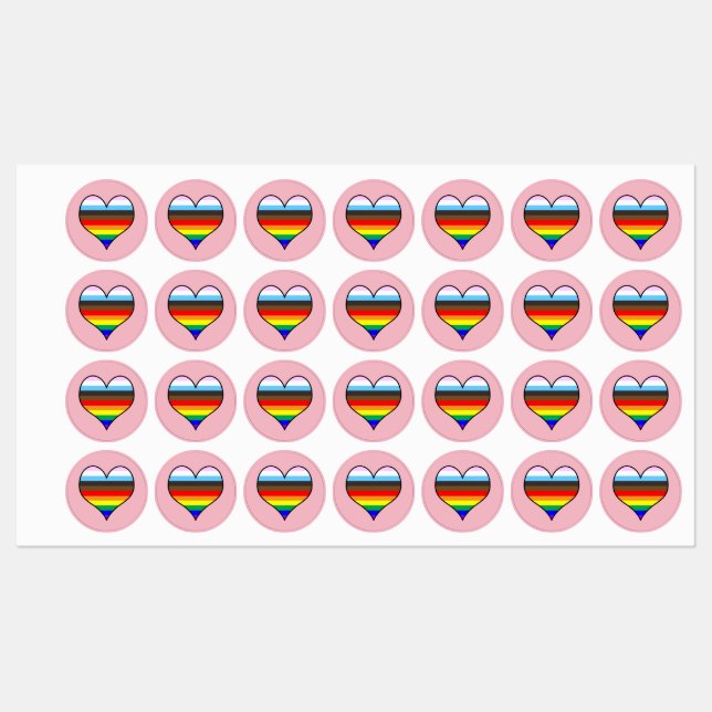 Rainbow Heart Labels Etiketten (Blatt)