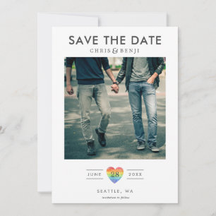 Rainbow Heart LGBTQ Save the Date mit Foto