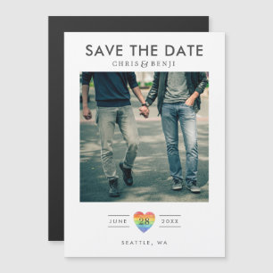 Rainbow Heart LGBTQ Save the Date mit Foto Magneteinladung