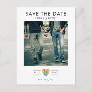 Rainbow Heart LGBTQ Save the Date mit Foto Postkarte