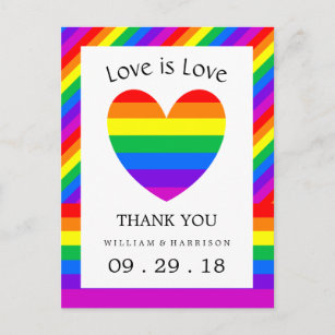 Rainbow Heart Liebe ist Liebe Hochzeit Vielen Dank Postkarte