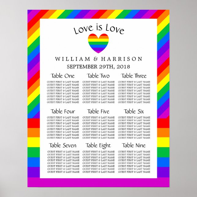 Rainbow Heart Liebe ist Liebe Hochzeitsdiagramm Poster (Vorne)