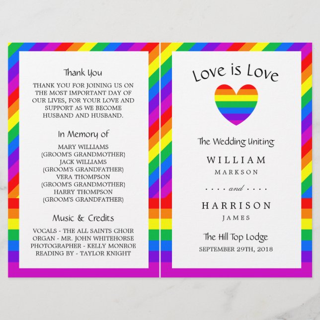 Rainbow Heart Liebe ist Liebe Wedding Bi-fold Prog (Vorderseite)