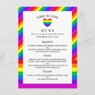 Rainbow Heart Liebe ist Liebe Wedding Menu Menükarte