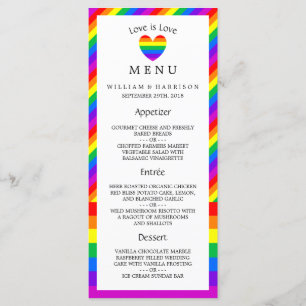 Rainbow Heart Liebe ist Liebe Wedding Menu Menükarte