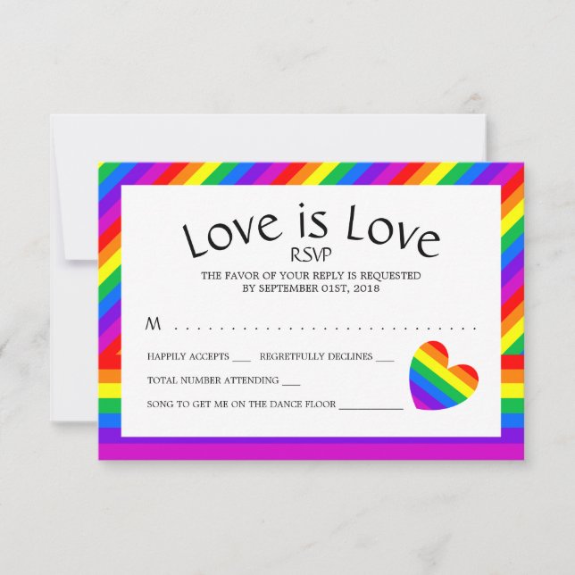 Rainbow Heart Liebe ist Liebe Wedding RSVP (Vorderseite)