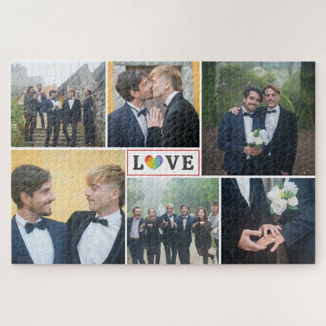 Rainbow Heart Liebe LGBT Wedding Foto Collage Puzzle (Horizontal)