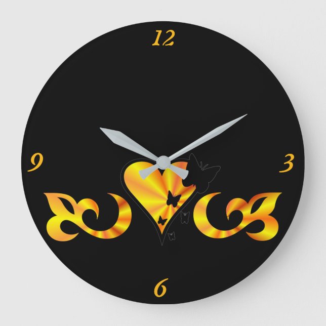 Rainbow Heart Lily and Butterfly Große Wanduhr (Vorderseite)