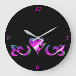 Rainbow Heart Lily and Butterfly Große Wanduhr