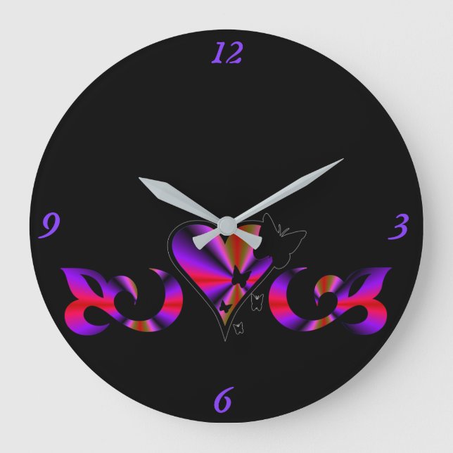 Rainbow Heart Lily and Butterfly Große Wanduhr (Vorderseite)