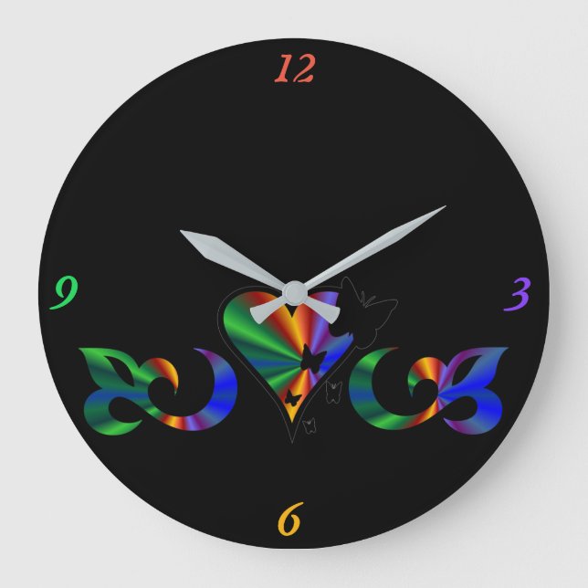 Rainbow Heart Lily and Butterfly Große Wanduhr (Vorderseite)