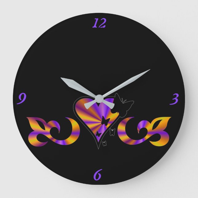 Rainbow Heart Lily and Butterfly Große Wanduhr (Vorderseite)