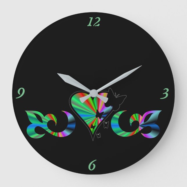Rainbow Heart Lily and Butterfly Große Wanduhr (Vorderseite)