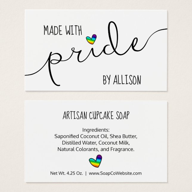 Rainbow Heart Made with pride LGBTQ Geschenkmarke (Vorne & Hinten)