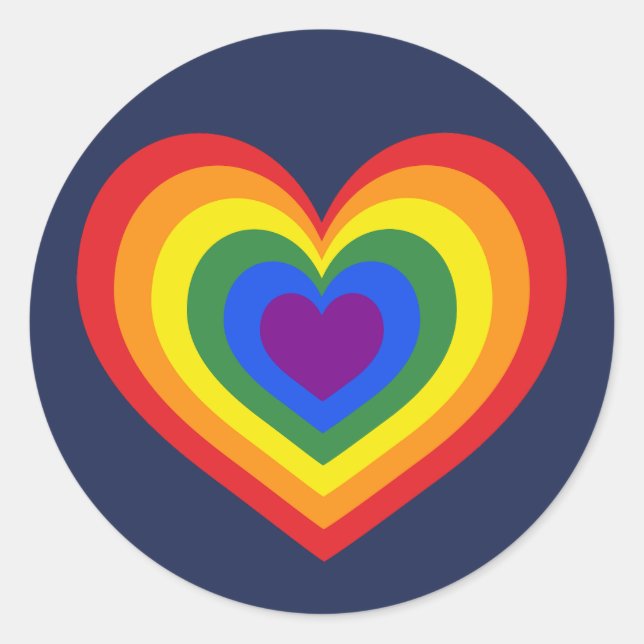 Rainbow Heart on Navy Blue Runder Aufkleber (Vorderseite)