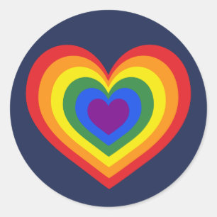 Rainbow Heart on Navy Blue Runder Aufkleber