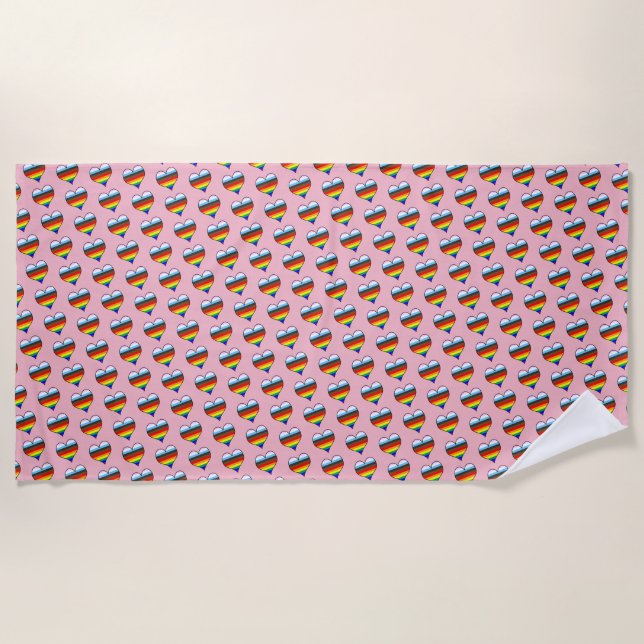 Rainbow Heart Pattern Beach Handtuch (Vorderseite)