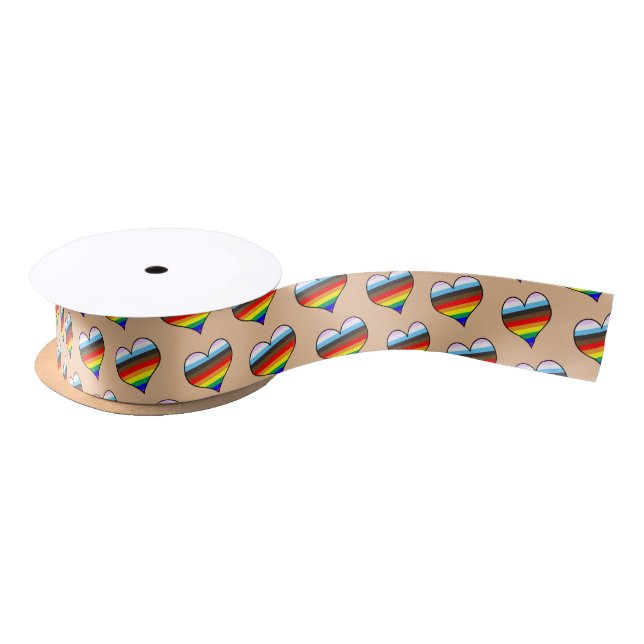 Rainbow Heart Pattern Satin Ribbon Satinband (Spule)