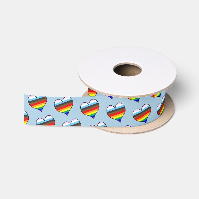 Rainbow Heart Pattern Satin Ribbon Satinband (Spule)