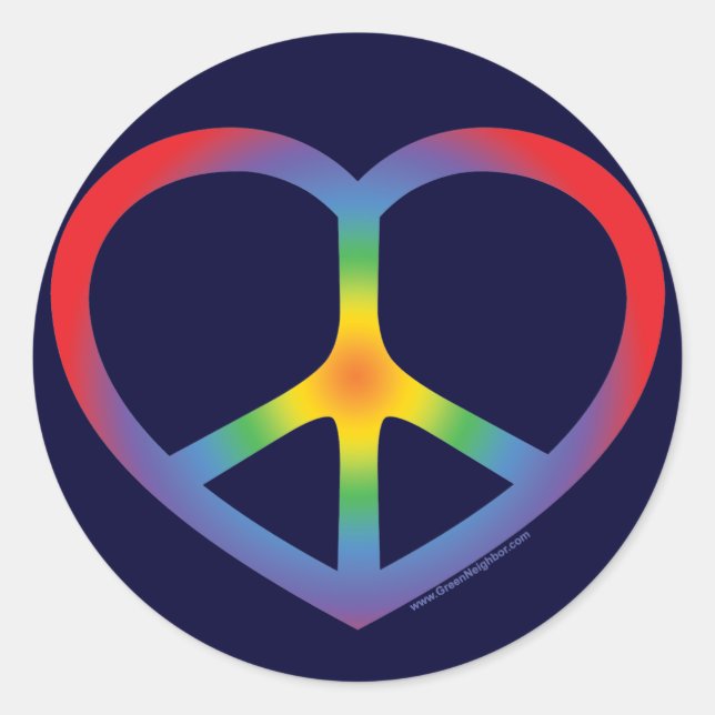 Rainbow Heart Peace Sign Runder Aufkleber (Vorderseite)