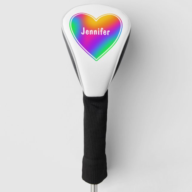 Rainbow Heart Personalisiert Golf Headcover (Vorderseite)