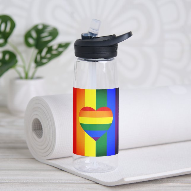 Rainbow Heart & Pride Rainbow Flag, LGBT Community Trinkflasche (Yoga)