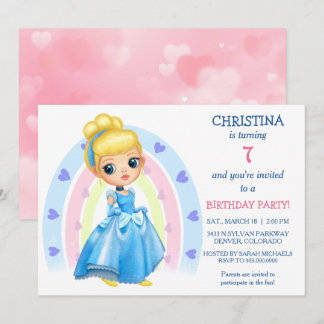 Rainbow Heart Princess Geburtstagsparty Einladung