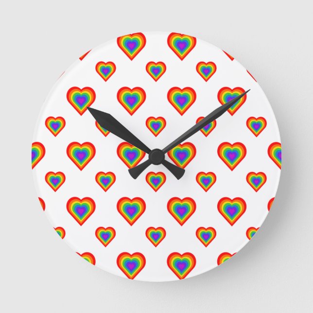 Rainbow Heart Runde Wanduhr (Vorderseite)