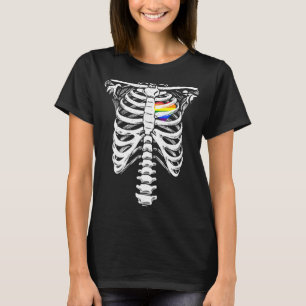 Rainbow Heart Skeletton Rib Käfig Liebe Gay Lesbia T-Shirt