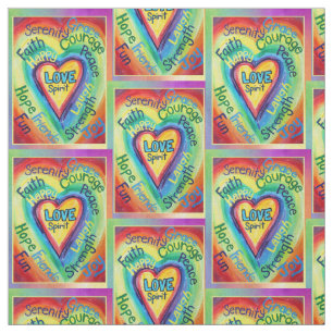 Rainbow Heart Spirit Words Fabric Art Material Stoff