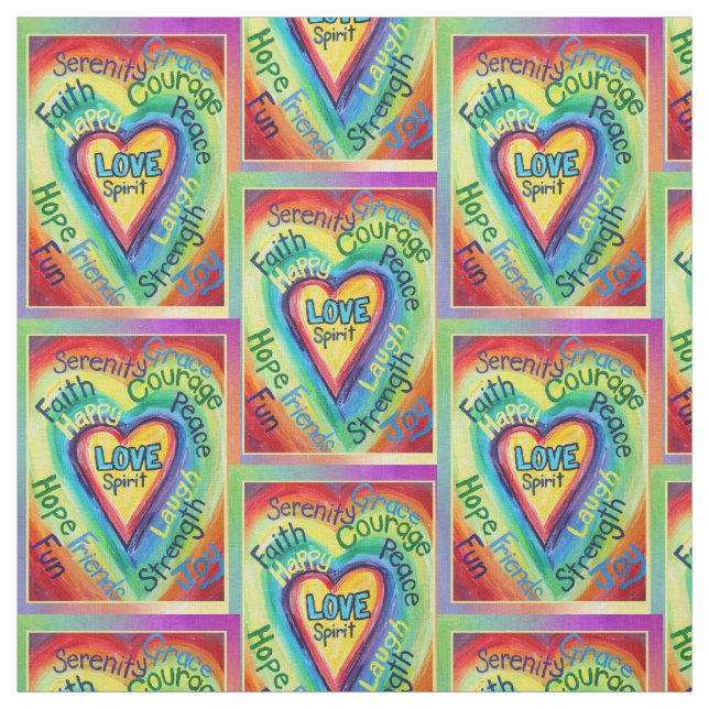 Rainbow Heart Spirit Words Fabric Art Material Stoff (Muster)