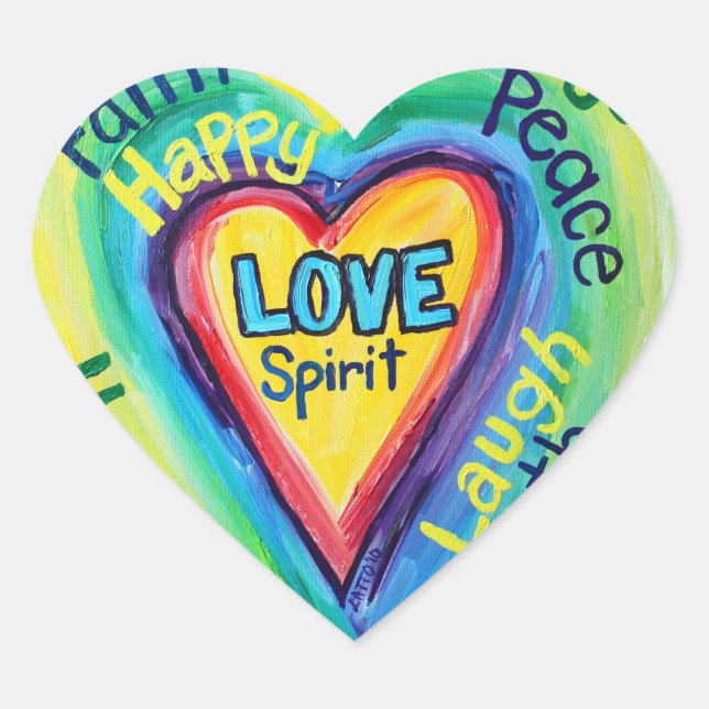 Rainbow Heart Spirit Words Label Sticker Decal (Vorderseite)