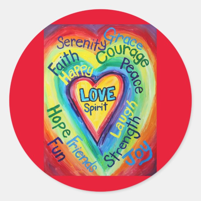 Rainbow Heart Spirit Words Label Sticker Decals (Vorderseite)